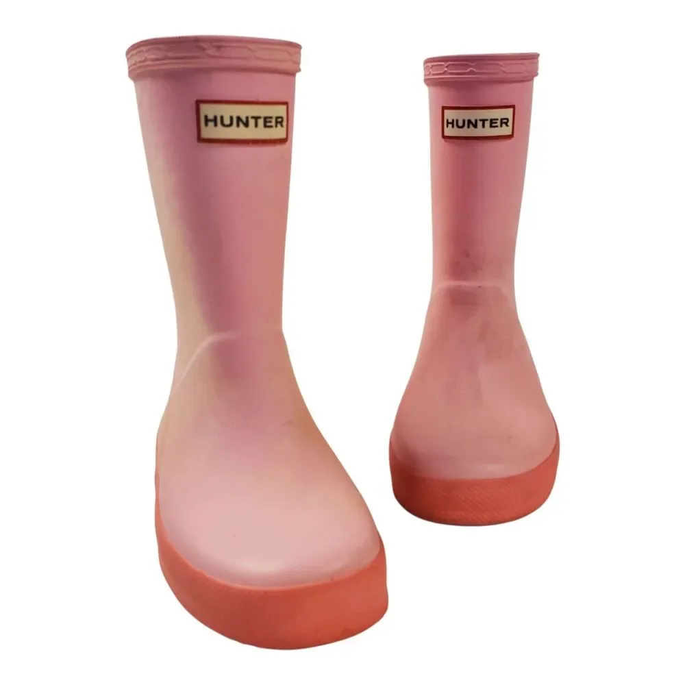 HUNTER Boots KIDS Girls Size UK 8 US 10 Pink Rain Rubber Pull On Waterproof